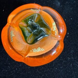 Orange and Green Glass Paperweight Murano